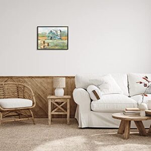 Stupell Industries Contemporary Blue Farm Barn Hay Bails Empty Field, Designed by Sally Swatland Black Framed Wall Art, 20 x 16, Green