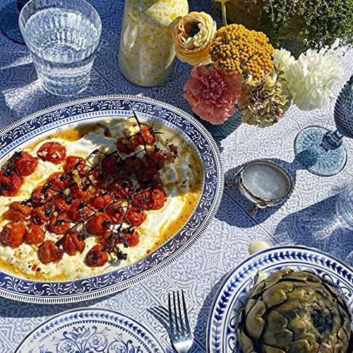 Sonemone Blue Marrakesh Tile Floral Serving Platter, 14 Inch Oval Serving Platter, Ceramic Party Serving Dishes for Entertaining, Turkey, Pizza, Microwave & Dishwasher Safe