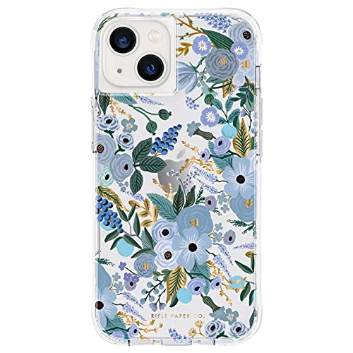 Rifle Paper Co. iPhone 13 Case for Women [10ft Drop Protection] [Wireless Charging] Floral Print Phone Case for iPhone 13, Slim iPhone Case, Anti Scratch, Shock Absorbing Materials -Garden Party Blue