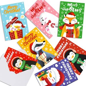 KIMOBER 36PCS Christmas Animal Greeting Cards with Envelopes,6 Assorted Designs Winter Holiday Cards for Kids & Adults