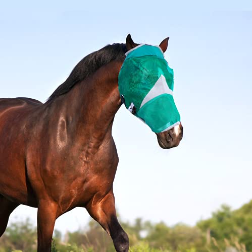 Downtown Pet Supply - Horse Fly Mask with Nose - Horse Mesh Face Mask or Horse Face Cover with Velcro Straps and Fleece Lined Ear Holes - S