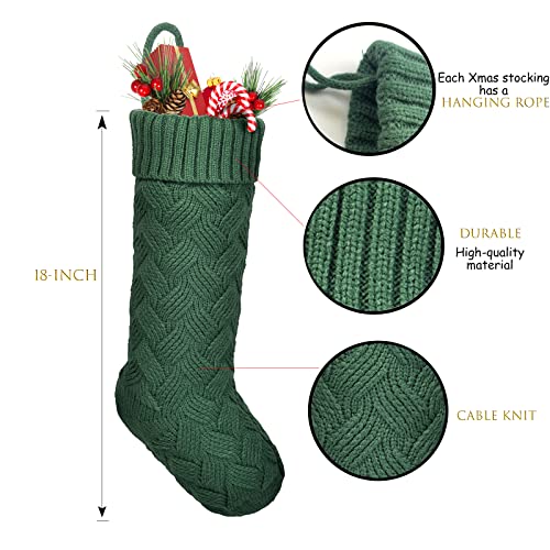 ROSFORU Knit Christmas Stockings, 4 Pack Large Size Candy Gift Bag Personalized Decoration Weave Xmas Socks, Classic Style（Ivory White, Green, Gray, Burgundy）