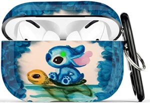 tortoise airpods pro case - protective hard case cover skin portable & shockproof women girls with keychain for apple airpods pro charging case (stitch/turtle)