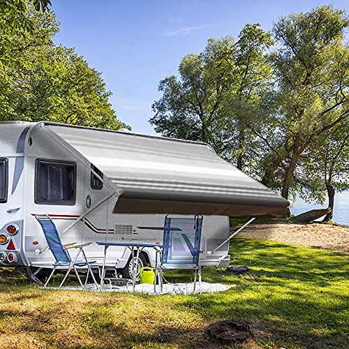 Suncode RV Awning Fabric Replacement Waterpoof Universal Outdoors Canopy for Camper,Trailer,and Motorhome Awning Replacement Premium Grade Vinyl RV Canopy Replacement 20'(Fabric 19'2") Black Strip