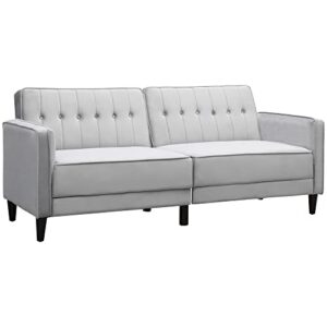 homcom convertible sleeper sofa, futon sofa bed with split back design recline, thick padded velvet-touch cushion seating and wood legs, light grey