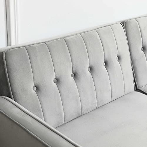 HOMCOM Convertible Sleeper Sofa, Futon Sofa Bed with Split Back Design Recline, Thick Padded Velvet-Touch Cushion Seating and Wood Legs, Light Grey