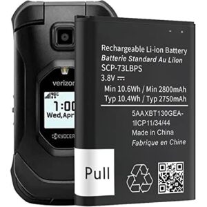 [2800mah] scp-73lbps battery,(2021 upgraded) super high capacity replacement for kyocera duraxv extreme e4810 verizon flip phone