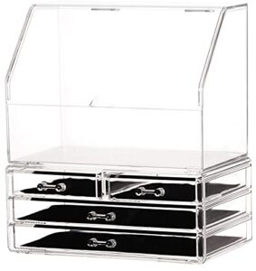 clear large acrylic makeup storage organizer drawers for vanity,cosmetics display cases with lid,dustproof waterproof for bathroom counter dresser lotions skin care beauty skincare product organizing