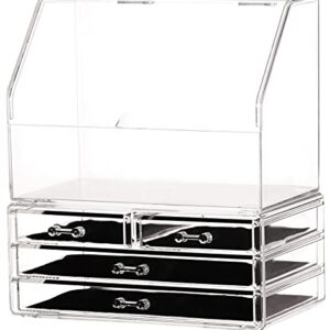 Clear Large Acrylic Makeup Storage Organizer Drawers for Vanity,Cosmetics Display Cases With lid,Dustproof Waterproof for Bathroom Counter Dresser Lotions Skin Care Beauty Skincare Product Organizing