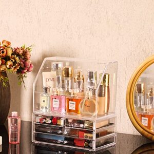 Clear Large Acrylic Makeup Storage Organizer Drawers for Vanity,Cosmetics Display Cases With lid,Dustproof Waterproof for Bathroom Counter Dresser Lotions Skin Care Beauty Skincare Product Organizing