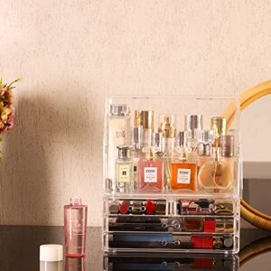 Clear Large Acrylic Makeup Storage Organizer Drawers for Vanity,Cosmetics Display Cases With lid,Dustproof Waterproof for Bathroom Counter Dresser Lotions Skin Care Beauty Skincare Product Organizing