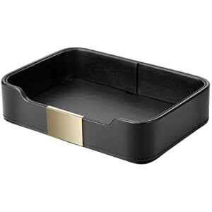 sanzie luxury leather tray desktop storage catchall organizer decorative tray for entryway table to hold jewelry watch cosmetics keys phone wallet home & office accessories (black)