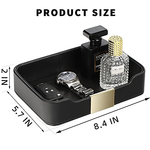 SANZIE Luxury Leather Tray Desktop Storage Catchall Organizer Decorative Tray for Entryway Table to Hold Jewelry Watch Cosmetics Keys Phone Wallet Home & Office Accessories (Black)