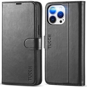 tucch case for iphone 13 pro max wallet case, rfid blocking card slot stand phone case with [shockproof tpu interior case], pu leather magnetic flip cover compatible with iphone 13 pro max 6.7", black