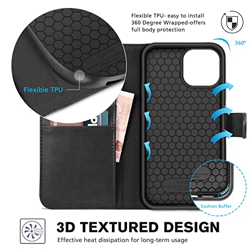 TUCCH Case for iPhone 13 Pro Max Wallet Case, RFID Blocking Card Slot Stand Phone Case with [Shockproof TPU Interior Case], PU Leather Magnetic Flip Cover Compatible with iPhone 13 Pro Max 6.7", Black