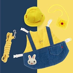 Pet Rabbit Dresses, 5 Pcs Denim Small Animal Harness Vest and Leash Set, Guinea Pig Clothes with Mini Hat Bag, Towing Rope Accessory Set for Bunny Rabbits Hamsters Mini Cats Dogs and Small Animals, M