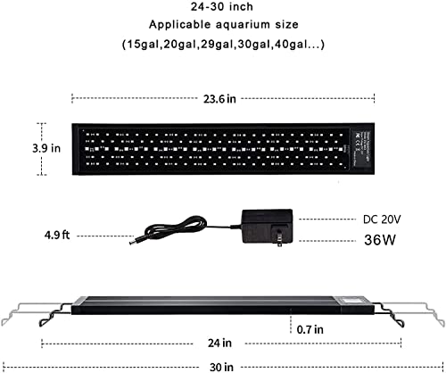 AMZBD Aquarium Lights, LED Aquariums Lights with Full Spectrum Adjustable 7 Colors,Programmable,Waterproof,Timer&DIY Mode for Freshwater Fish Tank or Plants Tank,Extendable Brackets (24-30 inch)