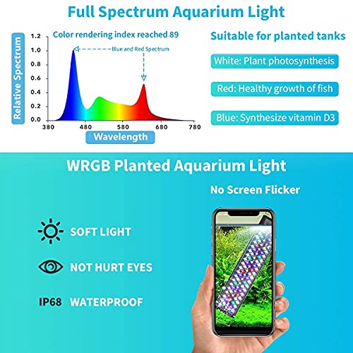 AMZBD Aquarium Lights, LED Aquariums Lights with Full Spectrum Adjustable 7 Colors,Programmable,Waterproof,Timer&DIY Mode for Freshwater Fish Tank or Plants Tank,Extendable Brackets (24-30 inch)