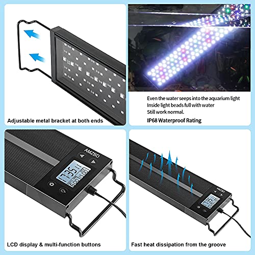 AMZBD Aquarium Lights, LED Aquariums Lights with Full Spectrum Adjustable 7 Colors,Programmable,Waterproof,Timer&DIY Mode for Freshwater Fish Tank or Plants Tank,Extendable Brackets (24-30 inch)