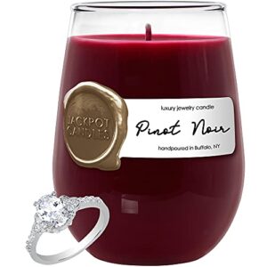jackpot candles pinot noir wine glass candle with ring inside (surprise jewelry valued at 15 to 5,000 dollars) ring size 7