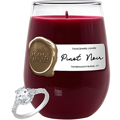 Jackpot Candles Pinot Noir Wine Glass Candle with Ring Inside (Surprise Jewelry Valued at 15 to 5,000 Dollars) Ring Size 7