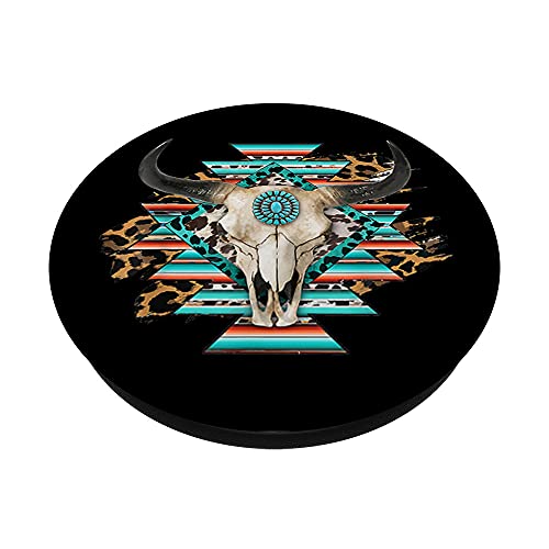 Western Serape Aztec Cow Skull Bull Skull Cowgirl Rodeo Girl PopSockets Swappable PopGrip