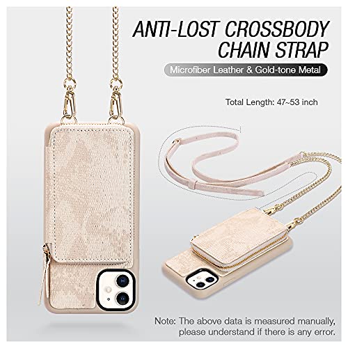 iPhone 11 Wallet Case, iPhone 11 Crossbody Case, ZVEdeng Card Holder Crossbody Wallet Zipper Case for Women Wrist Strap Shockproof Leather Case for Apple iPhone 11 6.1'' Lizard Skin Apricot