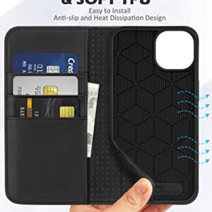 SHIELDON Case for iPhone 13 Wallet Case, Genuine Leather Case with Kickstand RFID Blocking Credit Card Holder Shockproof Full Protection Magnetic Case Compatible with iPhone 13 5G 6.1" 2021 - Black