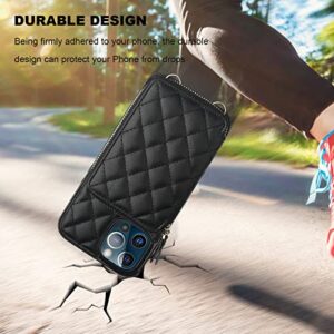 Bocasal Crossbody Wallet Case for iPhone 13 Pro Max, RFID Blocking PU Leather Zipper Handbag Purse Flip Cover, Kickstand Folio Case with Card Slots Holder Wrist Strap Lanyard 5G 6.7 Inch (Black)