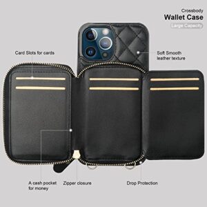 Bocasal Crossbody Wallet Case for iPhone 13 Pro Max, RFID Blocking PU Leather Zipper Handbag Purse Flip Cover, Kickstand Folio Case with Card Slots Holder Wrist Strap Lanyard 5G 6.7 Inch (Black)