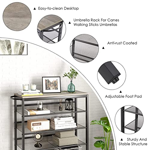 Shoe Rack for Entryway, 5-Tier Shelves Shoe Organizer Storage with Umbrella Holder Metal Frame Shoes Storage Stand for Closet, Living Room, Hallway, Doorway, Metal Frame (Washed Grey)