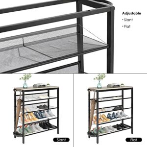 Shoe Rack for Entryway, 5-Tier Shelves Shoe Organizer Storage with Umbrella Holder Metal Frame Shoes Storage Stand for Closet, Living Room, Hallway, Doorway, Metal Frame (Washed Grey)