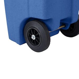 Toter 32 Gal. Blue Trash Can with Quiet Wheels and Attached Black Lid