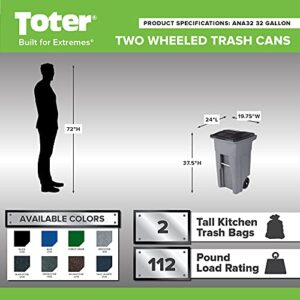 Toter 32 Gal. Blue Trash Can with Quiet Wheels and Attached Black Lid