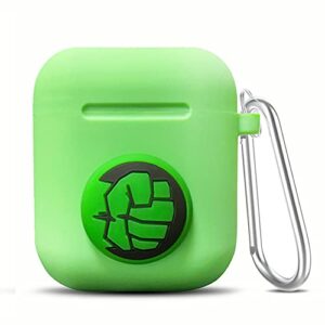 mjcmyc airpods case designed for airpods 2 & 1, airpods case cover with keychain,soft silicone material for boys and girls,super hero character surface earphone case (hulk)