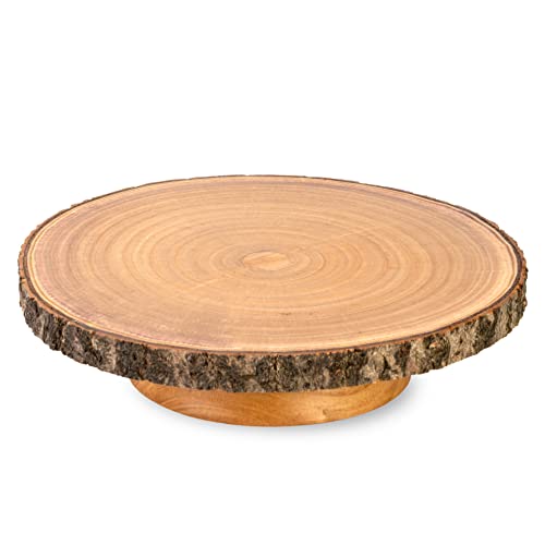 Hanson and Bennett Wooden Rustic Cake Stand - Beautiful and Natural Rustic Wedding Cake Stand - Smooth, Finished Wood Cake Stand Rustic Slab - Stunning Wood Slice Cake Stand for Wedding Reception