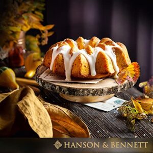 Hanson and Bennett Wooden Rustic Cake Stand - Beautiful and Natural Rustic Wedding Cake Stand - Smooth, Finished Wood Cake Stand Rustic Slab - Stunning Wood Slice Cake Stand for Wedding Reception