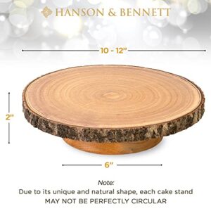 Hanson and Bennett Wooden Rustic Cake Stand - Beautiful and Natural Rustic Wedding Cake Stand - Smooth, Finished Wood Cake Stand Rustic Slab - Stunning Wood Slice Cake Stand for Wedding Reception