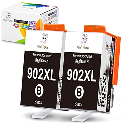 Miss Deer 902XL Black Compatible Ink Cartridge(Upgrade Chip)Replacement for HP 902 XL 902XL Ink Cartridge,Work for HP OfficeJet Pro 6950 6951 6954 6958 6962 6960 6961 6968 6970 6975 6978 6979(2 Black)