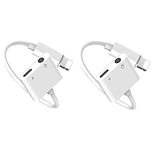 [Apple MFi Certified]2 Pack Charger Headphones Adapter for iPhone,Lightning to 3.5mm Headphone Jack Adapter,2 in 1 Jack Dongle Audio & Charger Splitter Adapter Compatible with iPhone 12/11/XS/XR/X/8/7