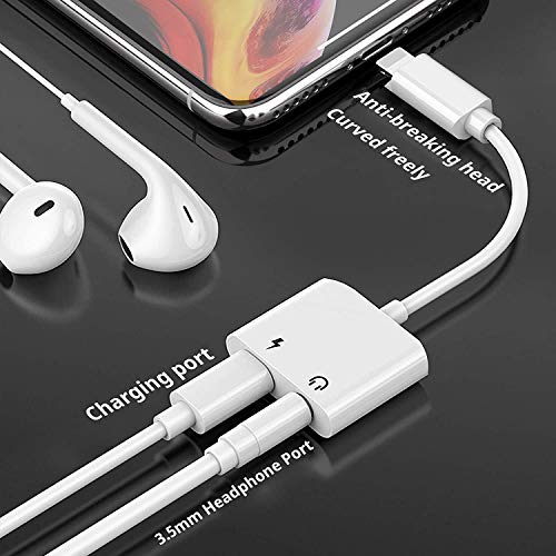 [Apple MFi Certified]2 Pack Charger Headphones Adapter for iPhone,Lightning to 3.5mm Headphone Jack Adapter,2 in 1 Jack Dongle Audio & Charger Splitter Adapter Compatible with iPhone 12/11/XS/XR/X/8/7