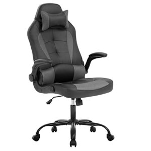 pc gaming chair ergonomic office chair computer desk chair with armrests headrest and lumbar support high back pu leather executive racing chair for home (grey)