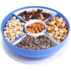 XKXKKE Divided Serving Dishes with Lid, Serving Tray with Lid, Round Divided Plates, Sectional Serving Tray Removable Party Snacks Tray for Candies, Nuts, Veggies, Fruits and Appetizer (Blue)