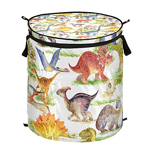 Cute Dinosaurs Pop Up Laundry Hamper With Lid Foldable Laundry Basket With Handles Collapsible Storage Basket Clothes Organizer for Home College Dorm Camping