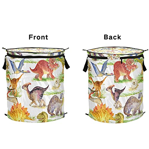 Cute Dinosaurs Pop Up Laundry Hamper With Lid Foldable Laundry Basket With Handles Collapsible Storage Basket Clothes Organizer for Home College Dorm Camping