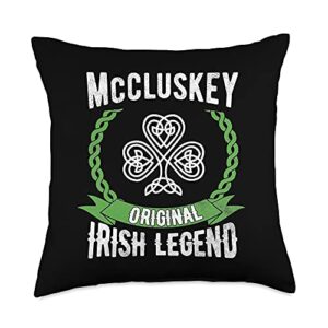 irish legend shoppe mccluskey name irish legend shamrock green st. patrick's day throw pillow, 18x18, multicolor