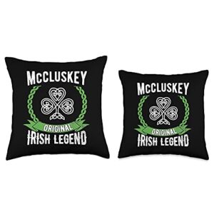 Irish Legend Shoppe McCluskey Name Irish Legend Shamrock Green St. Patrick's Day Throw Pillow, 18x18, Multicolor