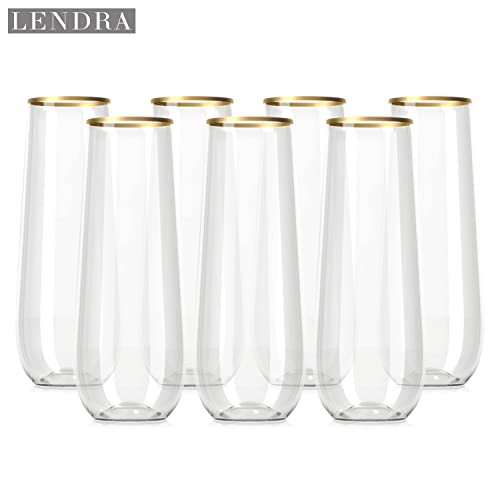 30 Plastic Stemless Champagne Flutes - Disposable Unbreakable 9 Oz toasting glasses, With Gold rim | Reusable, Clear, Fancy & Shatterproof Champagne Glasses - Ideal for Weddings, Birthdays, Parties