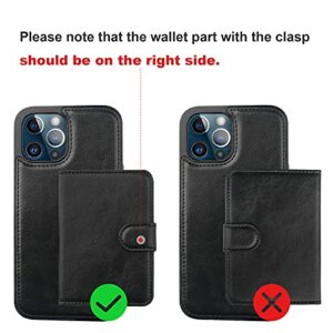 Bocasal Wallet Case for iPhone 12/12 Pro Compatible with MagSafe Magnetic RFID Blocking Detachable Premium PU Leather Flip Case with Card Slots Holder Kickstand Wireless Charging 6.1 Inch (Black)