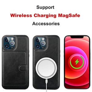 Bocasal Wallet Case for iPhone 12/12 Pro Compatible with MagSafe Magnetic RFID Blocking Detachable Premium PU Leather Flip Case with Card Slots Holder Kickstand Wireless Charging 6.1 Inch (Black)